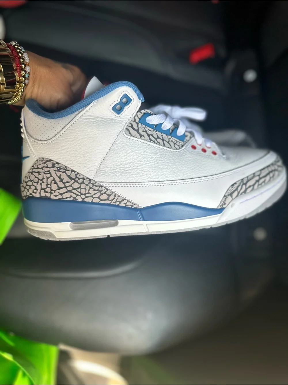 Jordan3 White Sneakers with Blue and Red Accents